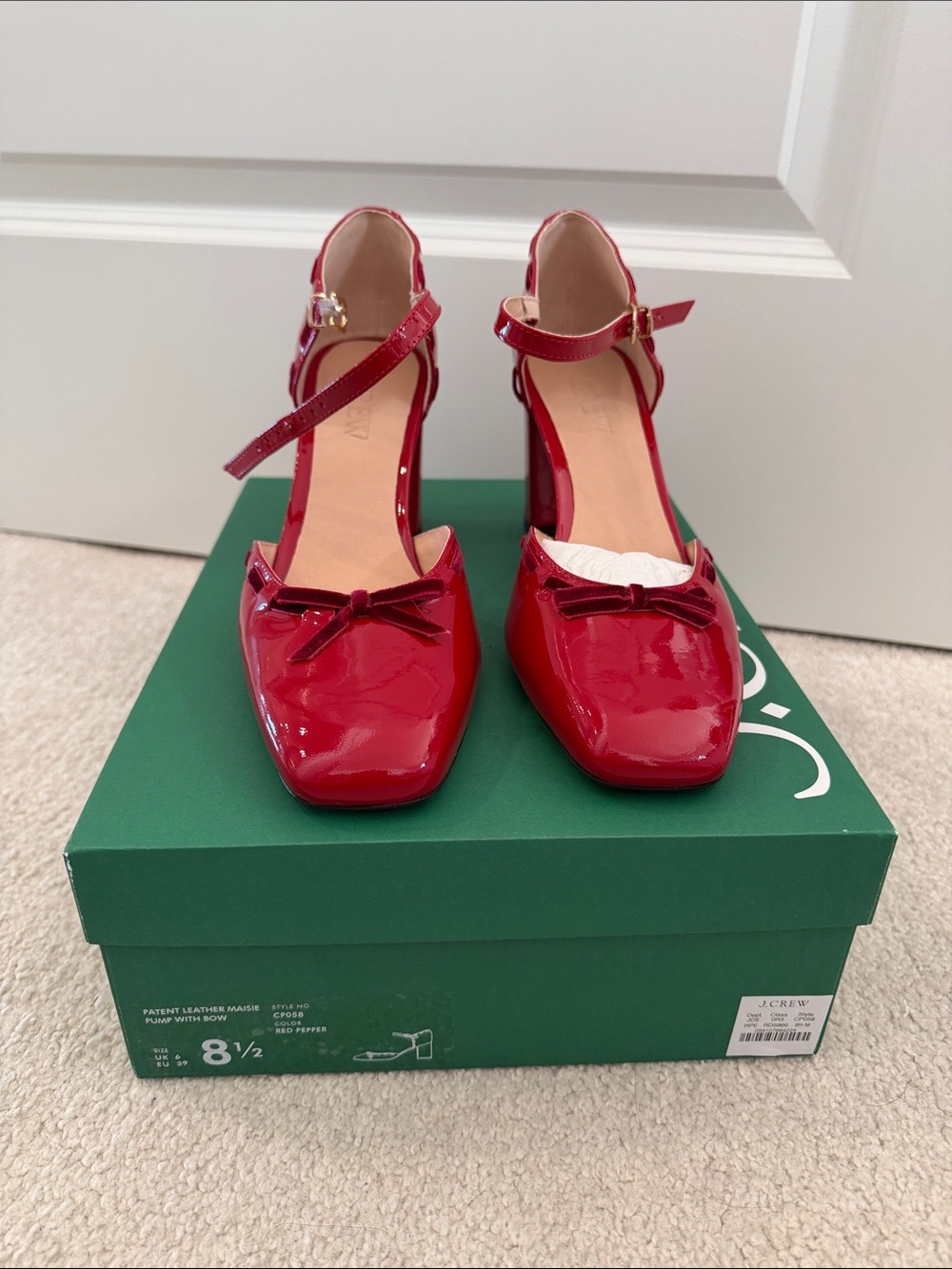 J. Crew Red Patent Leather Mary Jane Heels with Bow